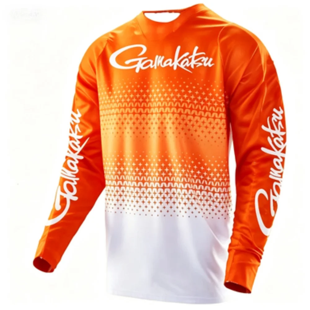 Summer Men's T-shirt Motorcycle Gradient Pattern Long-Sleeve Top Outdoor Casual Sports Breathable Comfortable Men Fishing Shirts