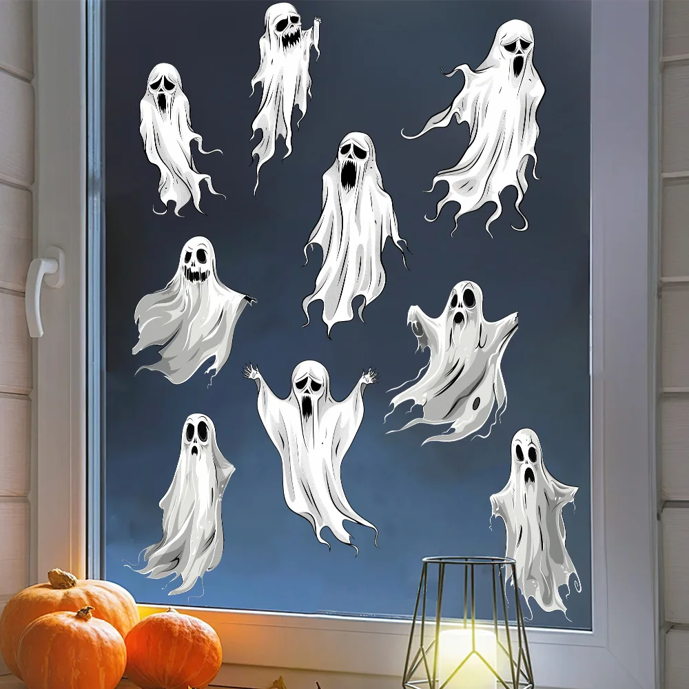 Pâte Murale Auto-Adhésive Créative pour Halloween, Décoration de Fond de Maison, pour Porte et Fenêtre, Blanc