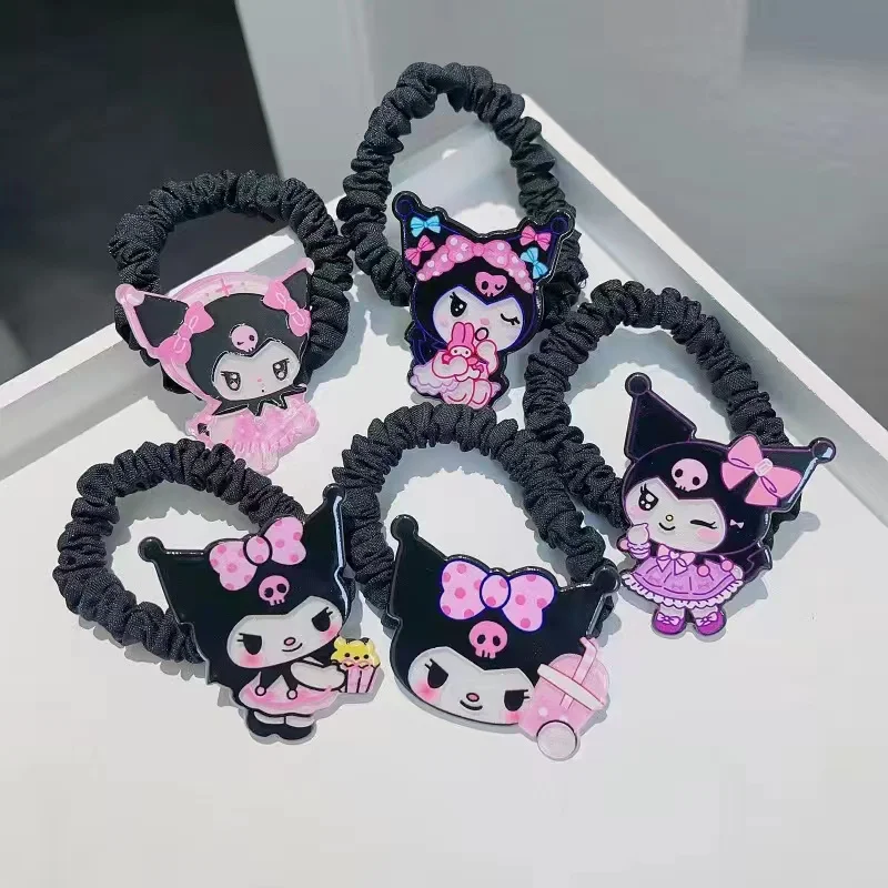 Nieuwe Kuromi Sanrio Haarstropdassen Kawaii Haarspeld Anime Rubber Haarring Ornamenten Kuromi Haartouw Cartoon Accessoires Meisje Cadeau Speelgoed