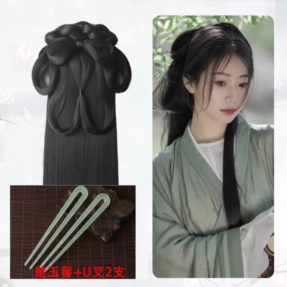 70-100cm Wei Jin Style Hanfu Wig Warring States Robe Ancient Headwear Hair Bun Volume Pad Hair Accessories Women