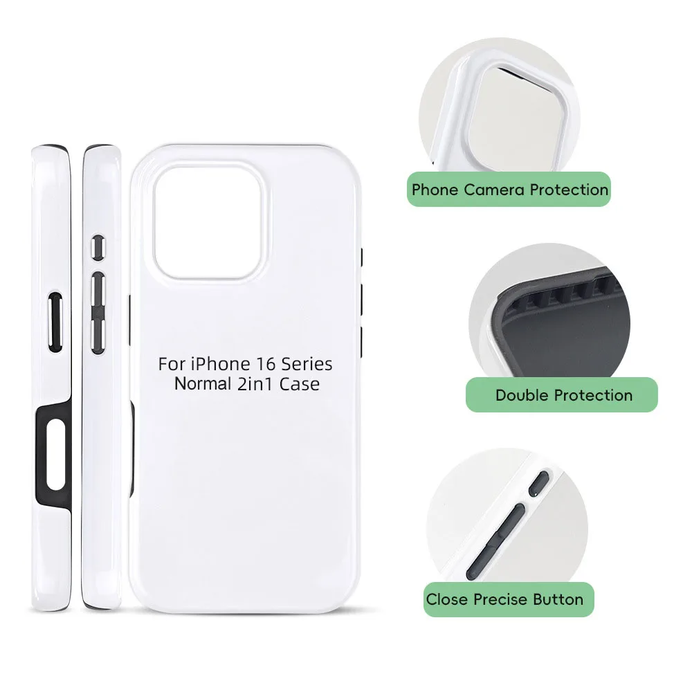 10pcs 2 in 1 3D Sublimation Phone Cases Custom Dual Heat Transfer Press Printing Cell Cover Blanks For iPhone 17 16 15 14 13 pro