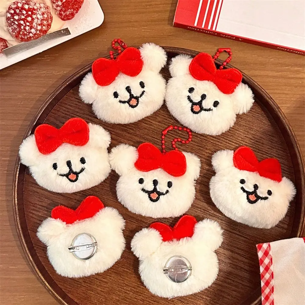 Cute Plush Doll Keychain Creative Girl Heart Red Bow Puppy Brooch High Appearance Level Cartoon Backpack Pendant Kid Gift