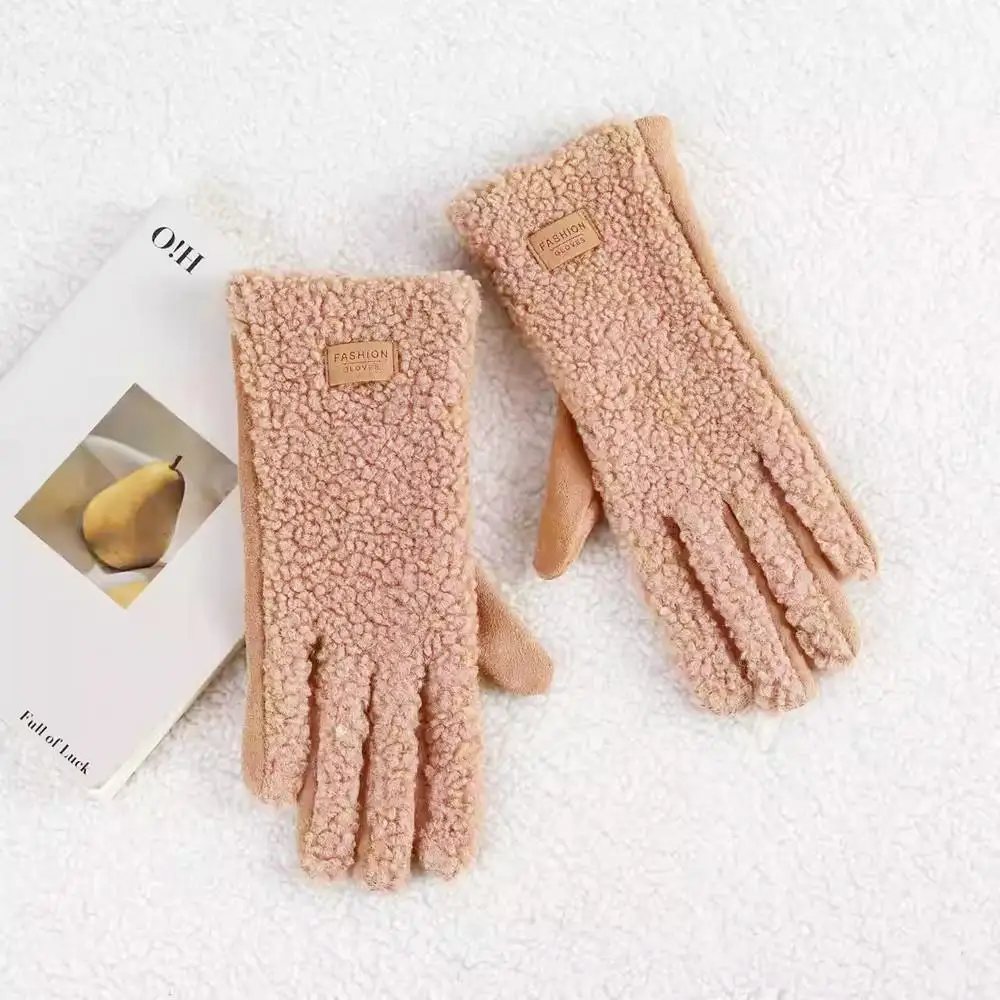 New Winter Cashmere Gloves Fashion Ladies Warm Plush Touch Screen Gloves Suede Outdoor Driving Cycling Mittens Cold Proof Gloves