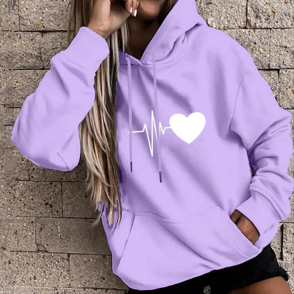 Damen Pullover lässig Herz druck Kapuzen pullover dicke warme Kapuze Sport Sweatshirts weibliche lässige Langarm Pullover