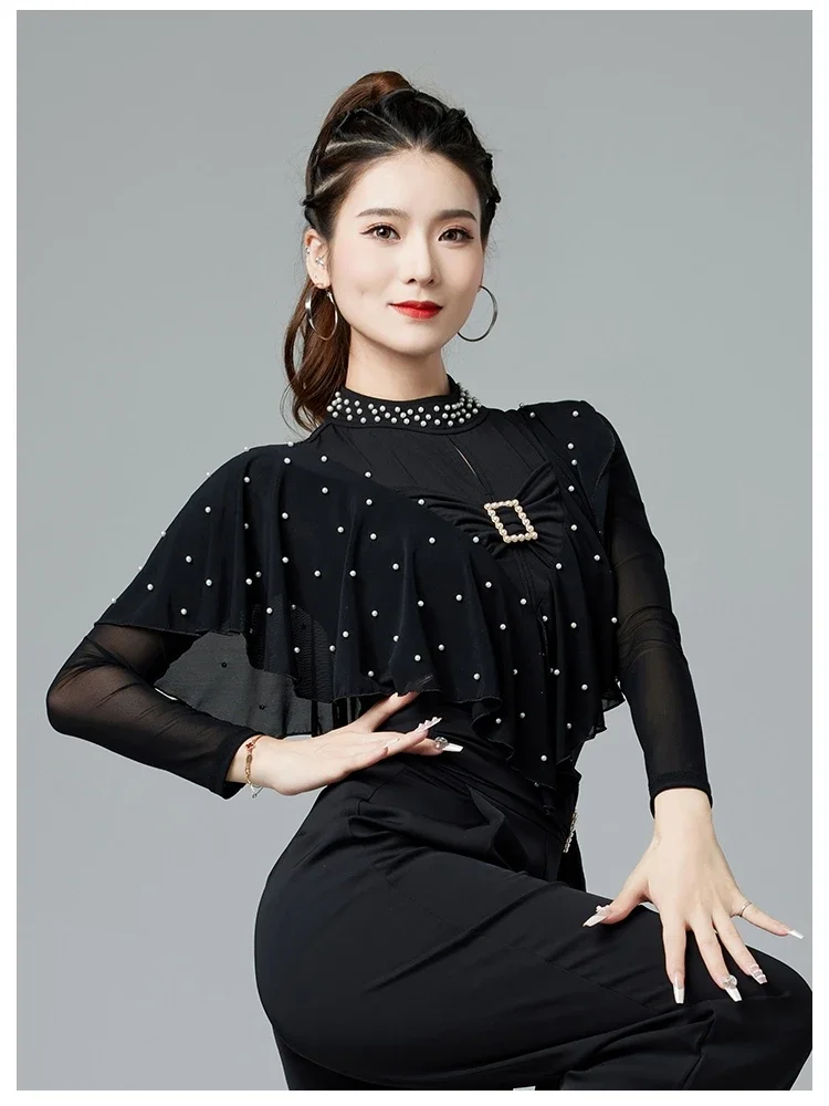 

X2132 Lady Modern Dance Top Women's New Latin Dancing Jumpsuit Modern Dance Social Dance Waltz Collar Lotus Leaf Jumpsuit