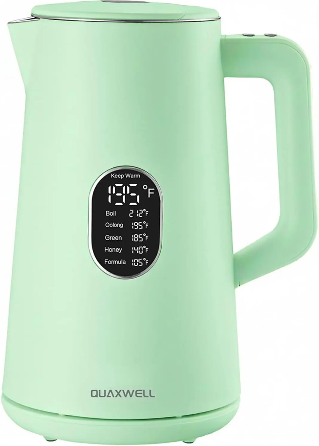 

1.5L Electric Kettle, Double Wall, 5 Temp Control, LED Display, Auto Shutoff, Warm Function, Green