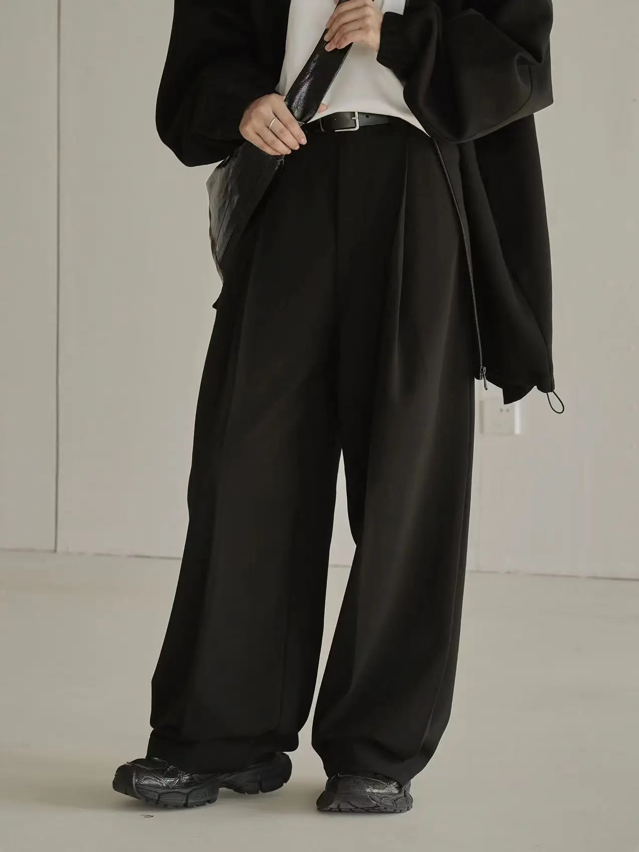 Autumn and Winter Casual Solid Color High Waist Wide Leg Pants for Women