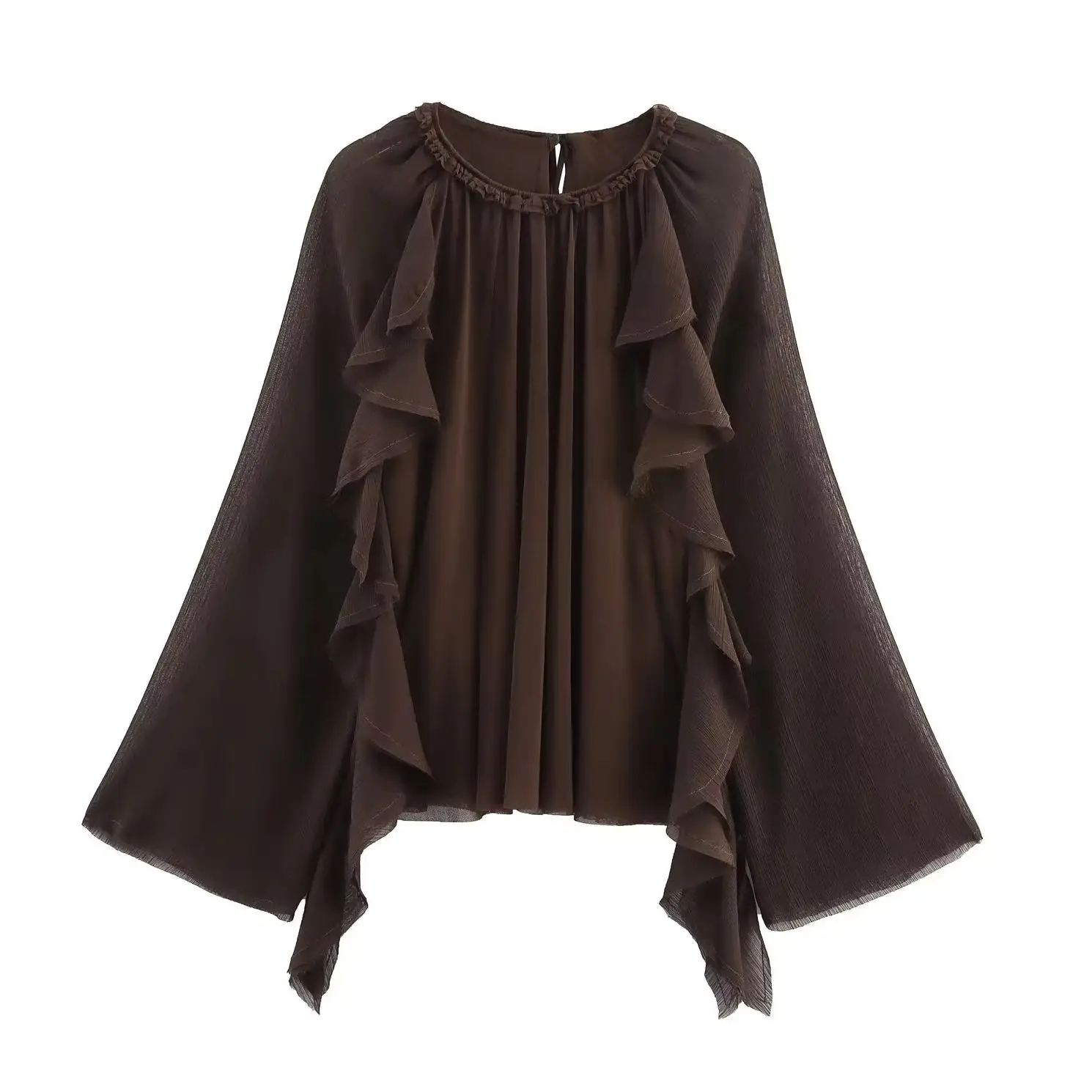 

KONDALA Chic Autumn Elegant Tiered Woman Blouse Casual Fashion 2025 V-Neck Vintage Pleated Shirt Teacher Fall Loose Mujer Shirt