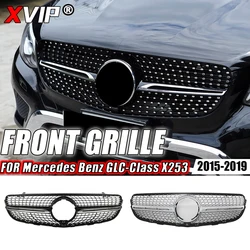 XVIP 크롬 실버 다이아몬드 스타일 프론트 레이싱 그릴 메르세데스 벤츠 GLC 클래스 X253 2015-2019 GLC250 GLC300 GLC350e GLC43 AMG