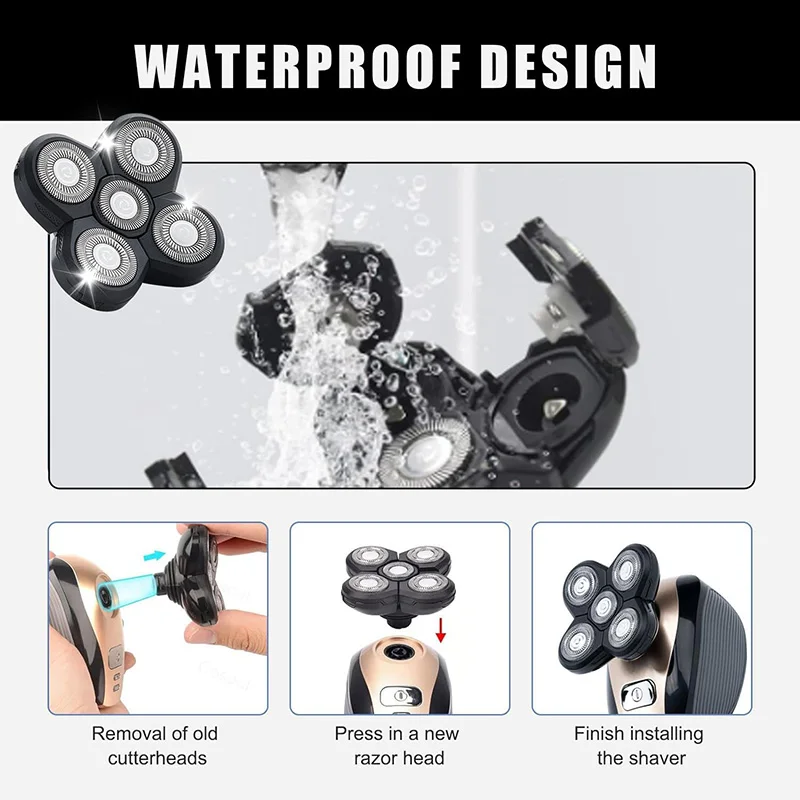 5 Blade Rotating Head for Head shaver 5D Men's Electric Shaver Replacement Heads Razor Blade Head Electric Beard Shaver