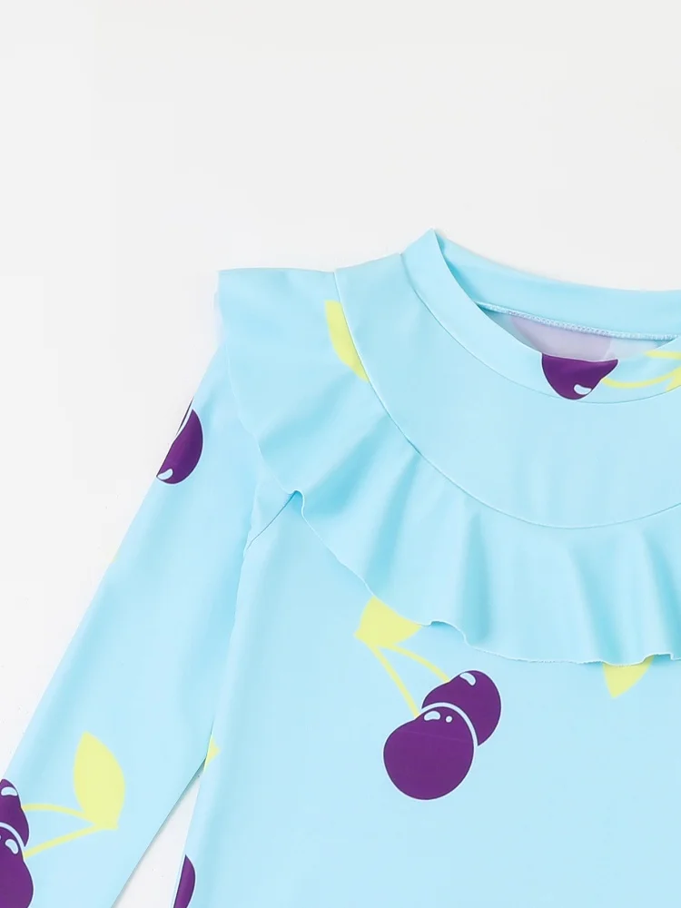 الفتيات الاطفال ملابس السباحة 2026 جديد الأرجواني الكرز طويلة الأكمام كشكش ملابس سباحة للأطفال الصيف بنطلون بحر ثوب السباحة السباحة #4