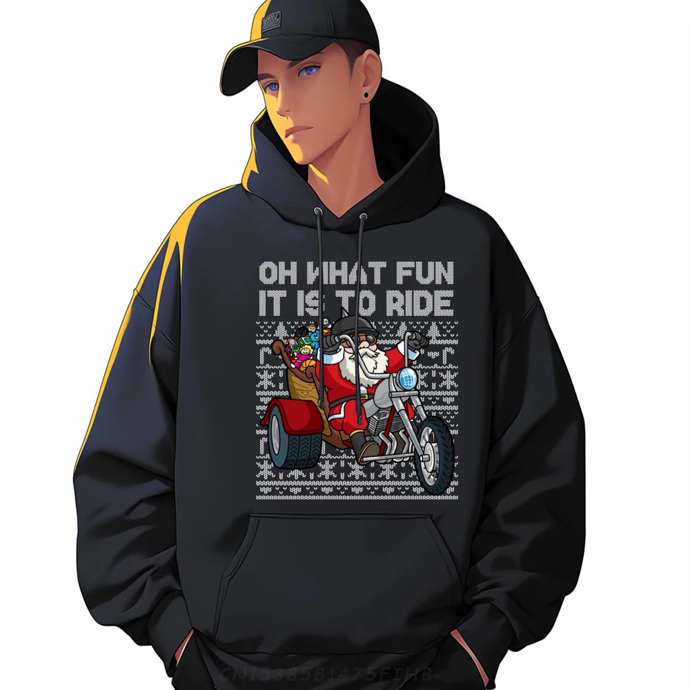 

Christmas Biker Santa Motorcycle Oh What Fun It Is To Ride Funny Shirts Original Mens Oversize Long Sleeve