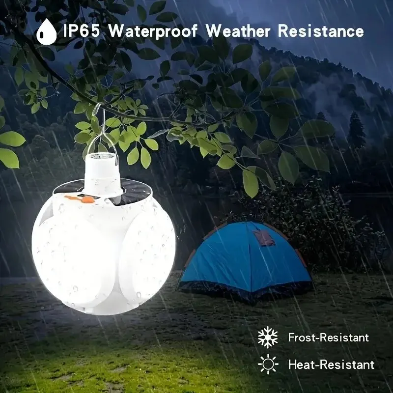 Solar LED Camping Lantern, Tent Lamp With Hook, Portable Outdoor Football Folding Light, Emergency Hurricane Camp Lamp