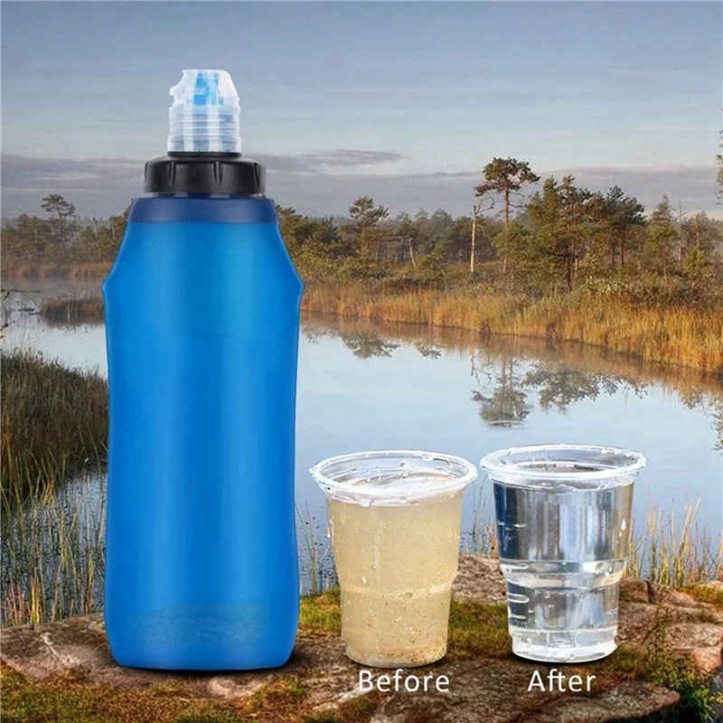 3 Buah 500Ml Botol Filter Air Sedotan Filter Air Lipat Lembut Tas Tersaring Luar Ruangan untuk Olahraga Berkemah Mendaki Cycling-B60B