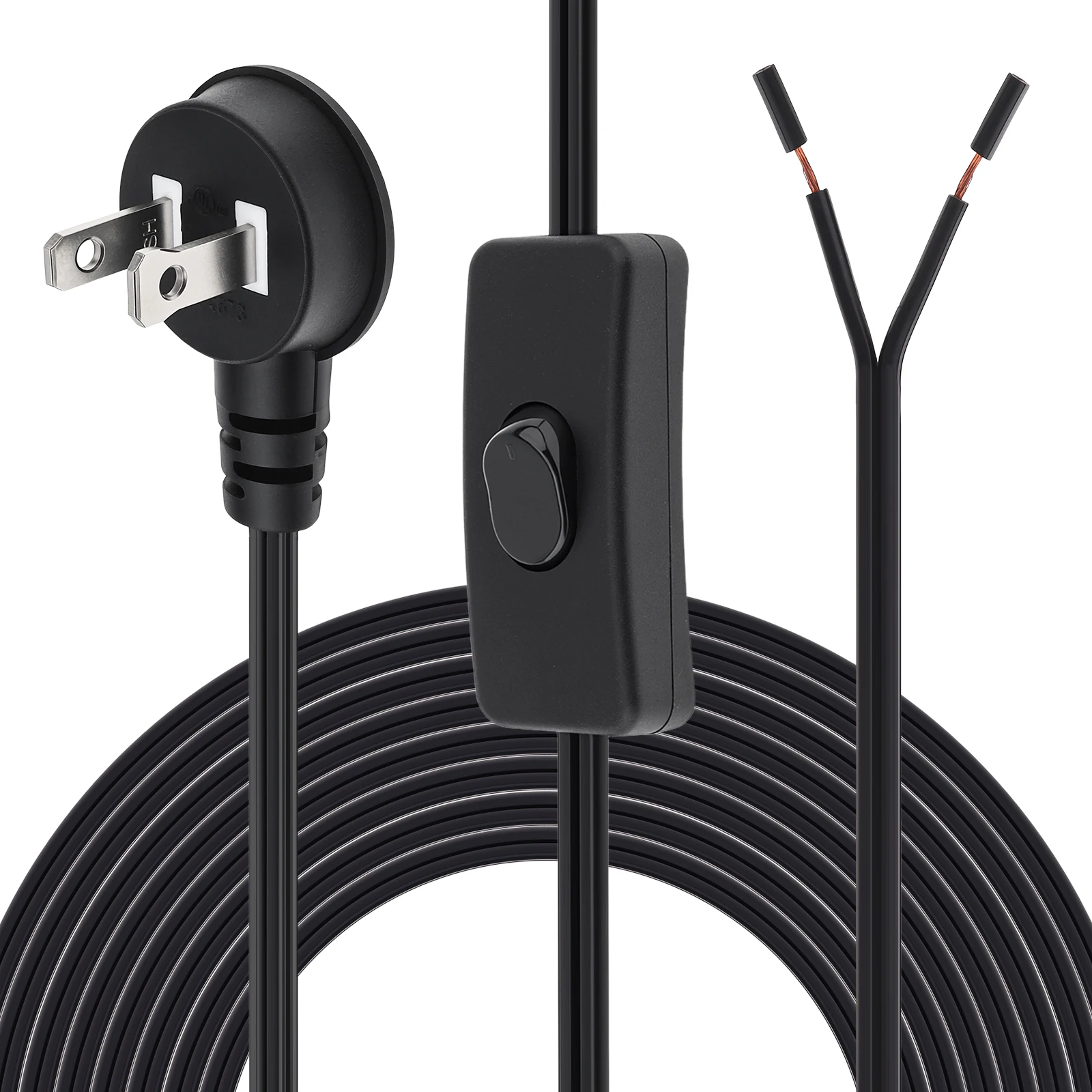 2.5M/8ft 90 Degree Right Angle Plug Lamp Cord with ON/OFF Switch SPT-2 18AWG Replacement Power Cable Light Cords