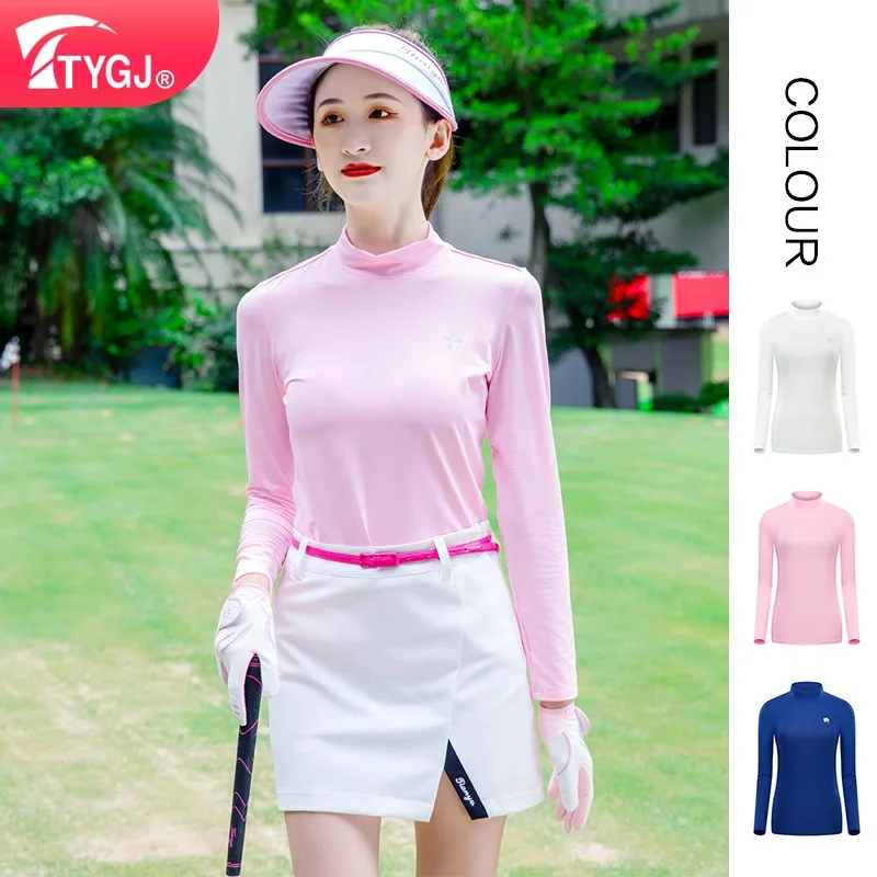 

TTYGJ Autumn/Winter Golf Clothing Women's Long Sleeve T-shirt Ball Clothing High Collar Elastic Breathable Base Shirt Sports Top