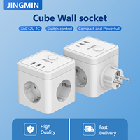 Multiple Wall Socket Extender with Switch 3 Outlets 3 USB Ports Portable Cube Multi Socket Power Adapter Type C Charge On Travel