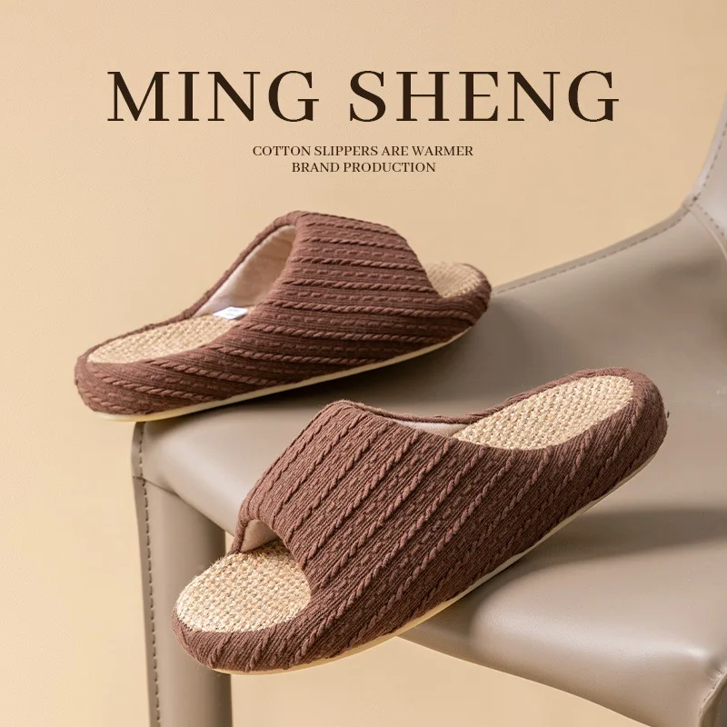 Unisex Home Slippers 2026 Summer Linen Slippers Unisex Thick Soft Sole Anti-slip Indoor House Odor-proof Comfortable Slippers