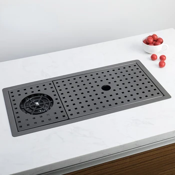 Zlewozmywak kuchenny ze stali nierdzewnej 304, jednokomorowy, z ukrytą podkładką pod kubek i wąską umywalką