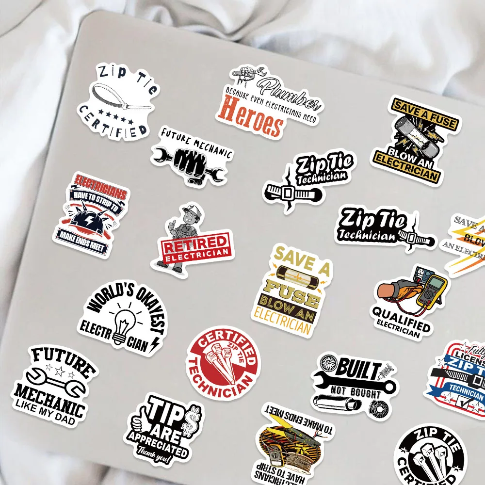 مضحك البريدي التعادل ملصقات معتمدة فني ميكانيكي كهربائي البناء قبعة صلبة DIY PVC ملصق الهاتف ملصق مضاد للماء