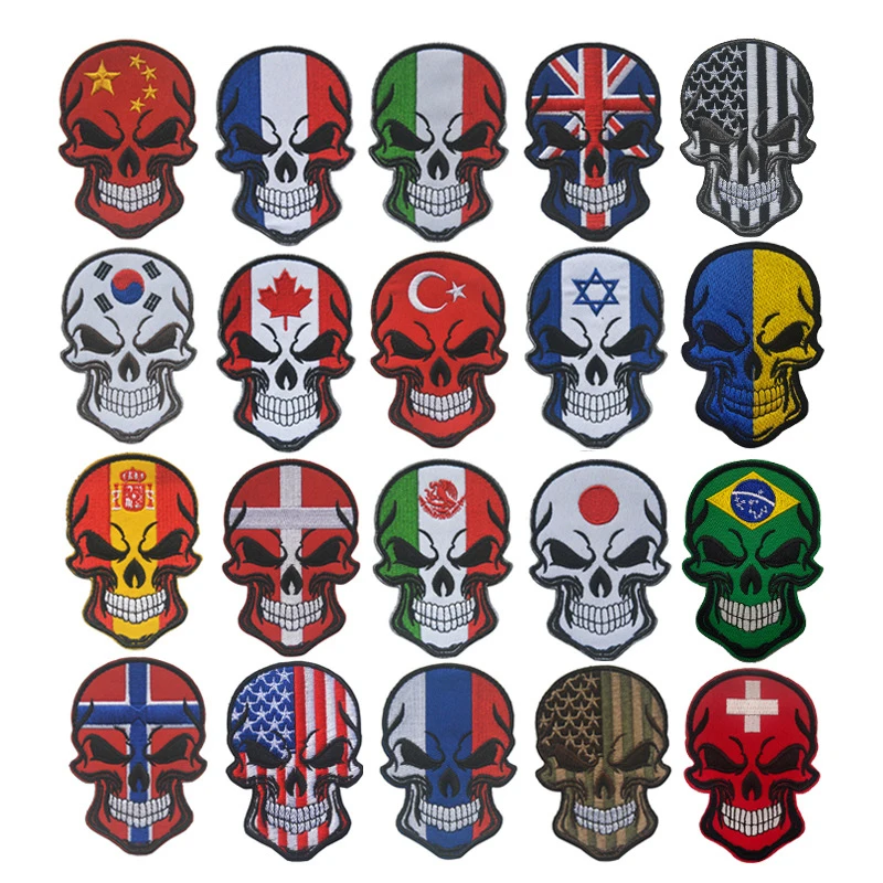 3D Flags of The World Skull Skull Armband Punisher Flag Patch USA Spain Russia Israel Canada UK Turkey Morale Military Badge