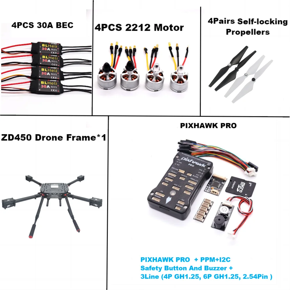 

FPV PIXHAWK PRO Flight Control Carbon Fiber 450 Frame Kit Ardupilot 100MW Radio Telemetry Quadcopter BLHELI 30A ESC 2212 Motor