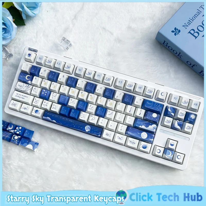 Starry Sky Transparent Keycaps Cherry Moa Xda High Round Pbt Thermal Sublimation Blue Premium Mechanical Keyboard Keycaps Gifts