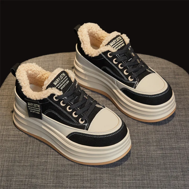

Velvet warm women's shoes thick soled board shoes winter new lamb wool shoes casual white shoes for women
