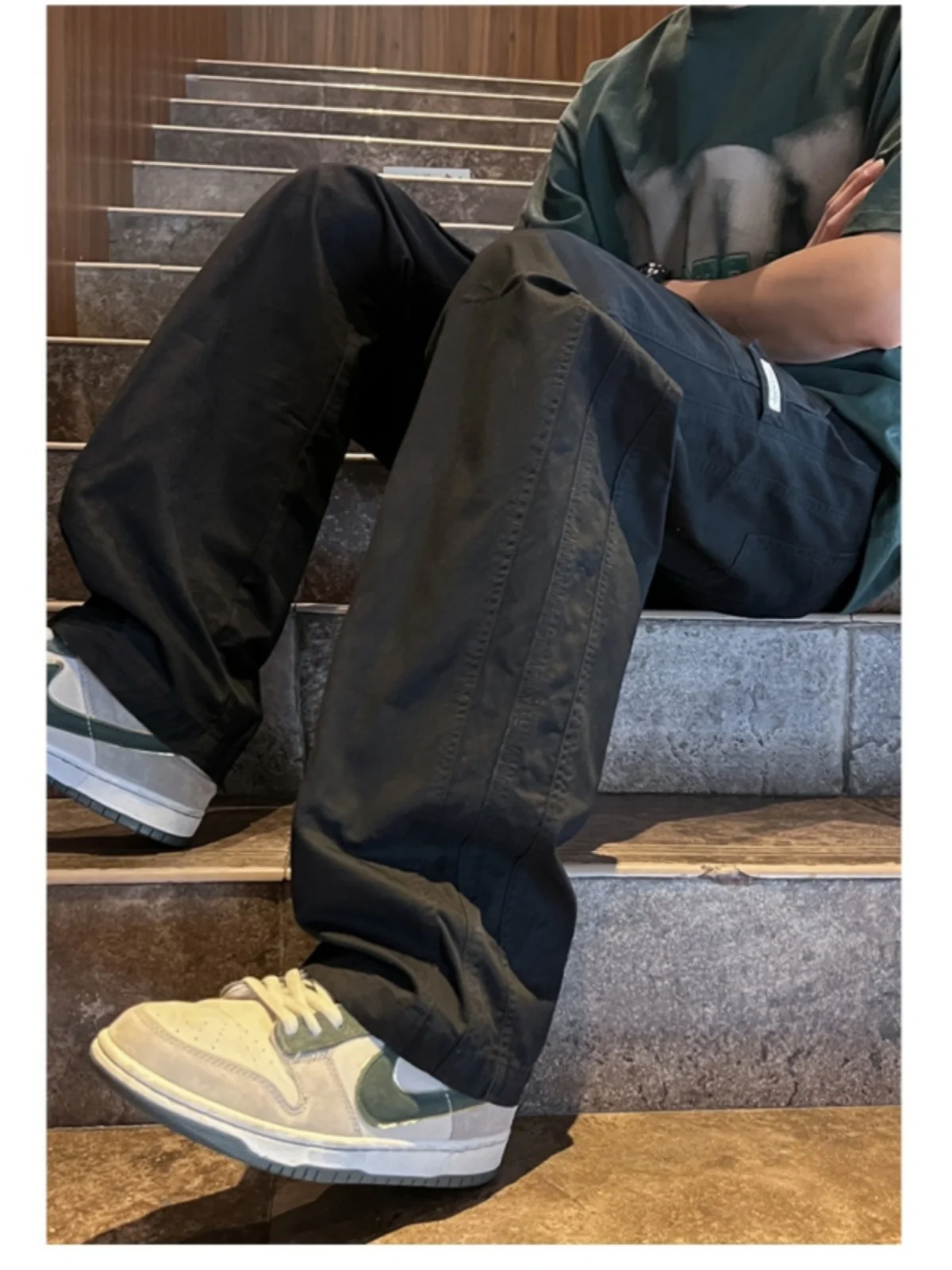 

Casual Loose Men's Wide Leg Workwear Trousers Bla Summer Autumn Faionable American Brand Versatile Polyester Cotton Blend