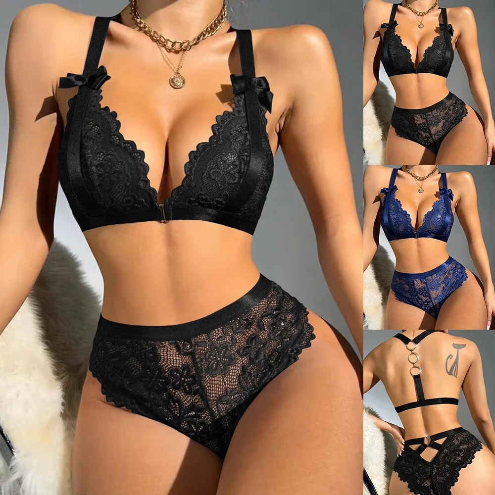 

Hot New Sexy Bra & Brief Sets for Women Lace Underwear See-Through Erotic Lingerie Two Sets Romantic femme European and American