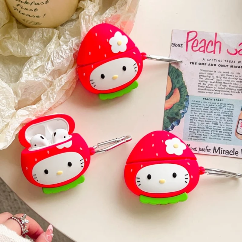 Милая мультяшная аниме ролевая клубника Hello Kitty Наушники для AirPods 1 2 3 Pro 2rd зарядная коробка мягкая защита от падения