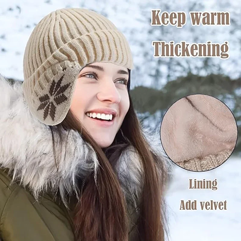 1 STÜCK - Winter Outdoor Fleece Warme Ohrenschutz-Strickmütze, universelle elastische, vollflächige, warme, ohrenschützende Baumwollmütze