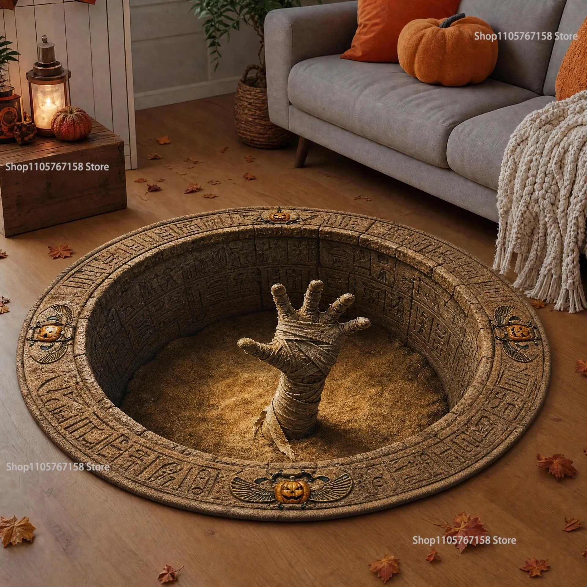3D Illusion Halloween Round Mat, Funny Rug with Non-Slip Backing Soft Visual Effect Door Mat for Living Room Indoor Decor