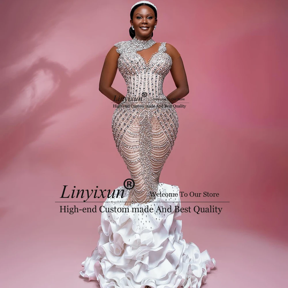 فساتين لحضور الحفلات الموسيقية الماسية الفاخرة بريق حورية البحر طيات فستان الحفلات المسائية للمرأة مخصصة بلا أكمام vestidos largos fiesta #2