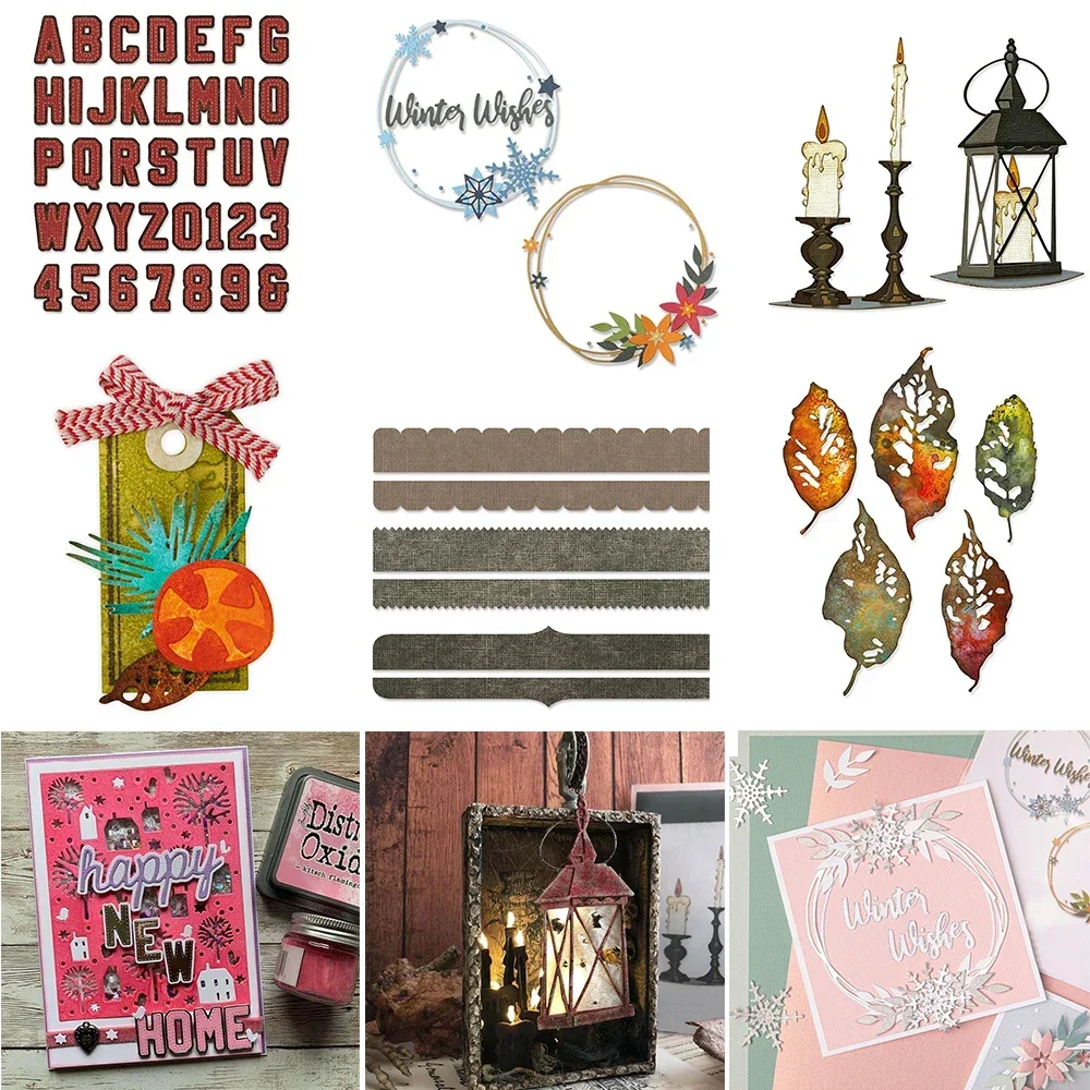 Alphabete Zahlen Blumenkranz/Kerzenlicht Colorize Leaf Metall-Stanzformen für DIY Scrapbooking Dekoration Karte Handwerk machen