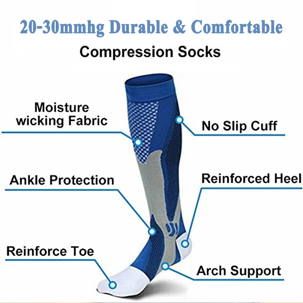 Sports Compression Socks for Women and Men, Cycling Socks, Running Stocking, Circulation Compression Socks for Varicose Veins At