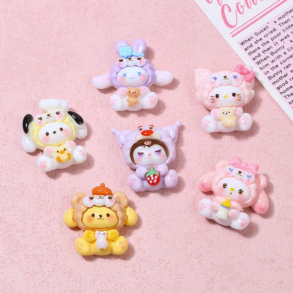 10Pcs New Kawaii Soft Cute Hat Cartoon AnimalSeries Flat Bottom Scrapbook  DIY Jewelry Making Hairwear Accessorie A19