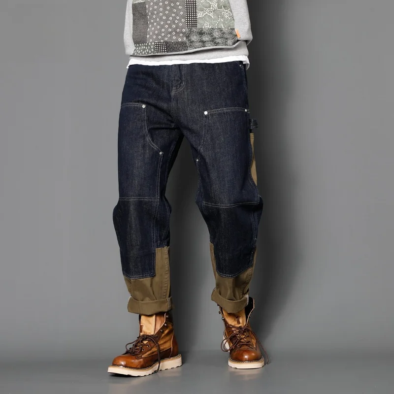 High-End American Style Straight Leg Men's Jeans Trendy Loose Multi-Pocket Splicing Pants Youthful Energy Casual Wear All Sea...