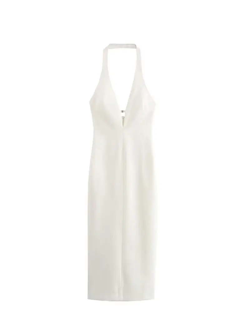 HH Feminino Praia Estilo Vestido Longo Branco Com Decote Em V Sem Mangas Sem Encosto Oco Out Zíper ​ ​ ​ ​ ​ ​ Vestidos de verão Mulher 2024 na moda