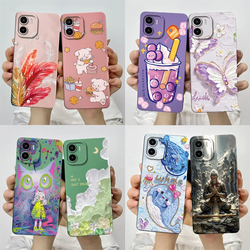 For Xiaomi Redmi A1 / Redmi A2 Phone Case Cover Soft Silicone Sweet Painted Protective Back Shell Cute Cartoon Printed Casing