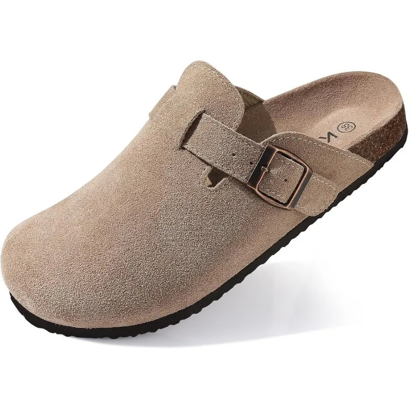 New in Women's Suede Clogs Leather Mules Cork Footbed Sandals Potato Shoes with Arch Support Shoes for Women