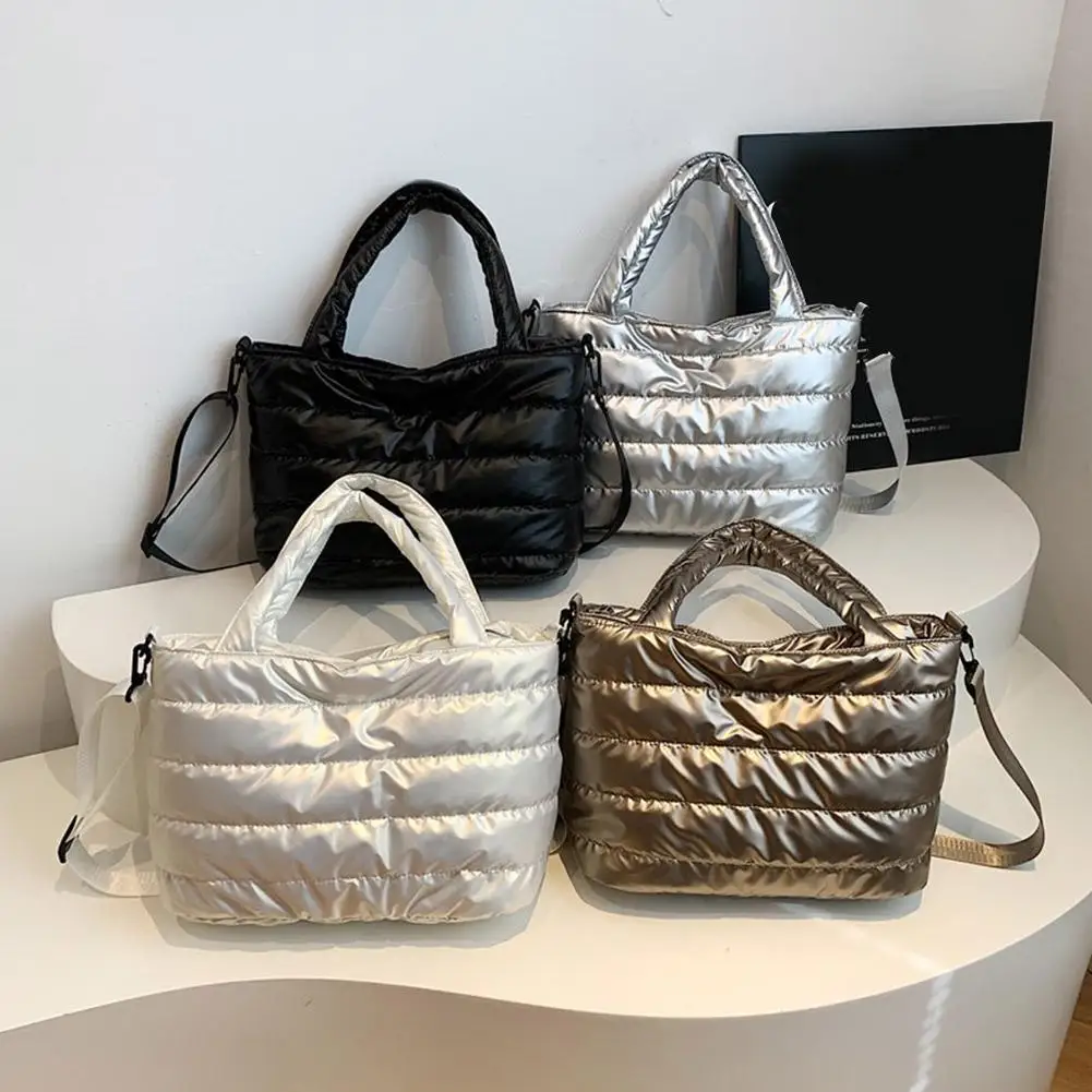 Damenhandtaschen, leichte Puffy-Handtasche mit großem Fassungsvermögen, gesteppte Schultertasche mit verstellbarem Riemen, Puffer-Tragetasche, Einkaufstasche – Detail 1