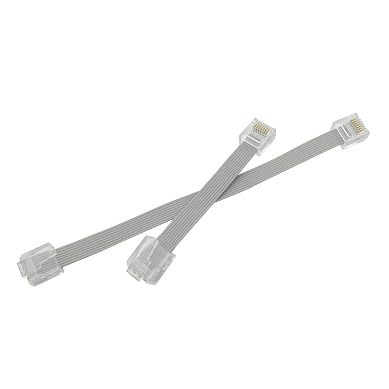 Eight-core flexible cable with two ends connected by RJ45 short connectors and 8P8C crystal connectors.