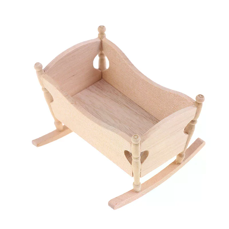 1:12 Dollhouse Miniature Wooden Baby Cardle Bed Pretend Play Furniture Decoration For Kids view 4