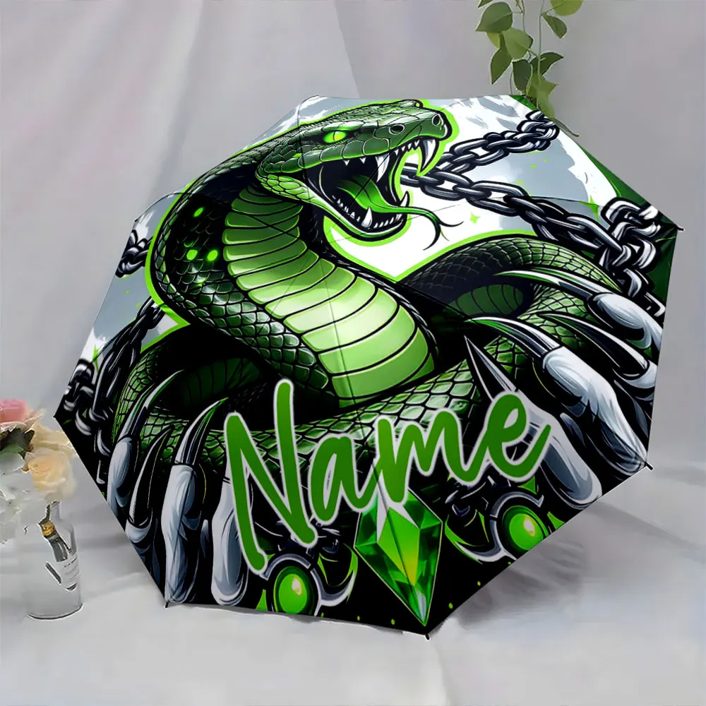 Custom Name Umbrella Striking Snake Design on Umbrella Print 8 Iron Ribs Folding Umbrella Auto-Open Fashion Sunshade