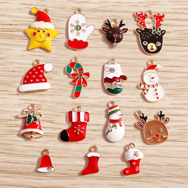 Tusember 20 Stück Niedliche Weihnachtsanhänger Weihnachtsmütze Glocke Socke Hirsch Weihnachtsmann Anhänger für Schmuckherstellung Ohrringe Halskette – Detail 5