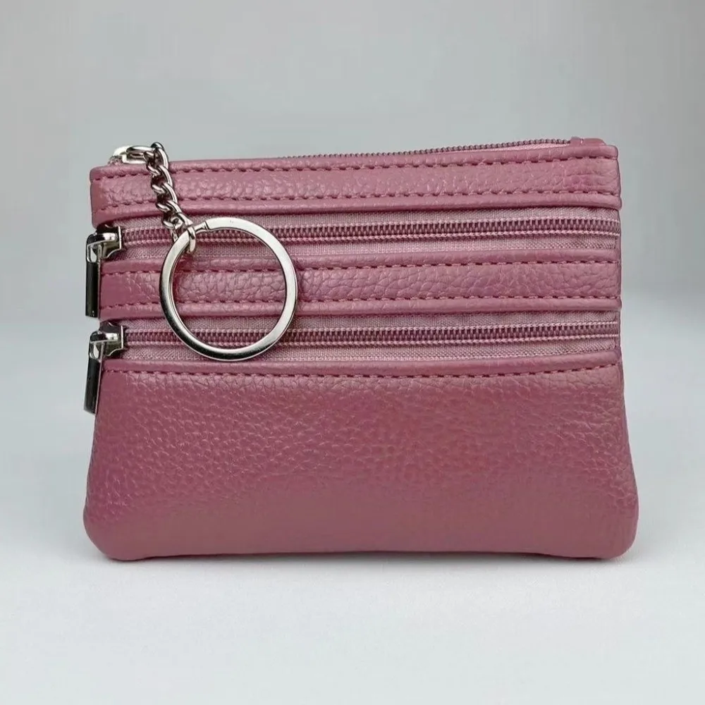 Durable PU Leather Money Coin Purse Wear-resistant with Key Ring Credit Card Holoder Waterproof Zipper Pocket Purse Women