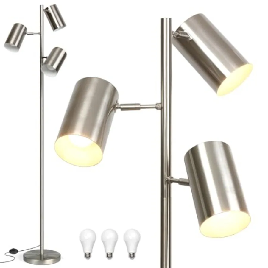 

Tree Floor Lamp with 3 Light Bulbs Standing Tall Pole Lamp with 3 Adjustable Rotating Lights Farmhouse Floor Lamp for Living Ro