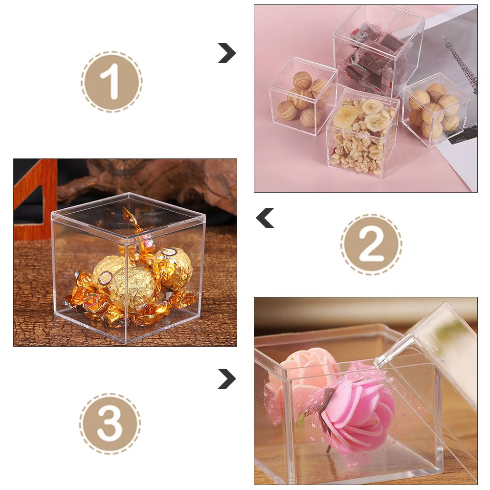 

12 Pcs Square C y Boxes Transparent Plastic Sweets Packaging Gift Jewelry Storage Party Favors Safe Materials Dust Free