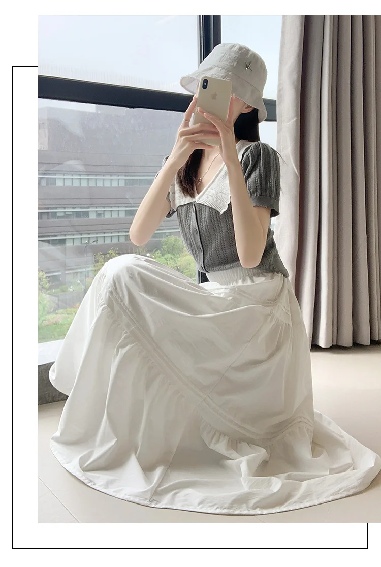 女性の夏のシンプルさオフィスレディ無地ハイウエスト出現薄いスーツスカートレディースファッションオールマッチカジュアル A ラインスカート